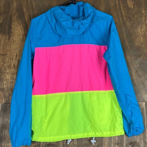 Aeropostale Womens Jacket Multicolor Block Hooded Windbreaker Zip Pockets Small - Picture 9 of 11